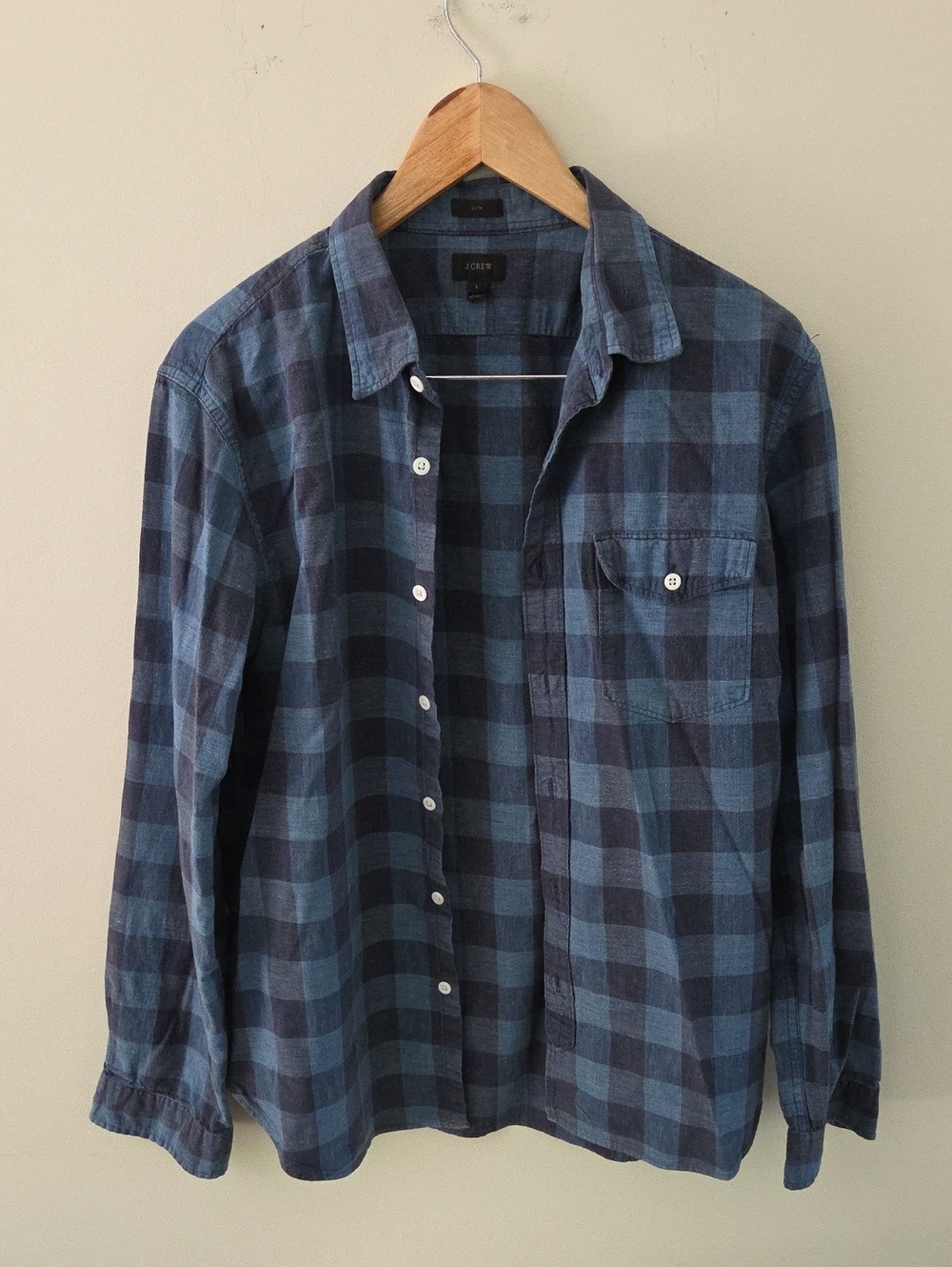 J. Crew Men's Blue Plaid Cotton Long-Sleeve Casual Button-Down Shirt